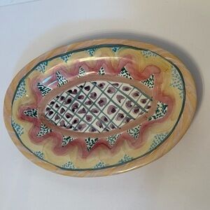 MACKENZIE-CHILDS PLATTER KEUKENHOF PATTERN OVAL RETIRED HAND PAINTED USA HOME